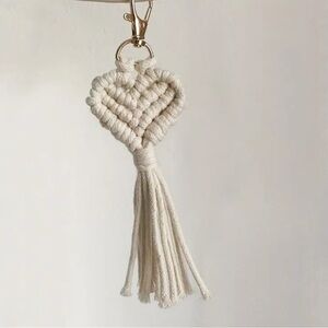 ANTHROPOLOGIE Macrame Heart Bag Charm Keychain Bohemian Purse Jewelry NEW NWT